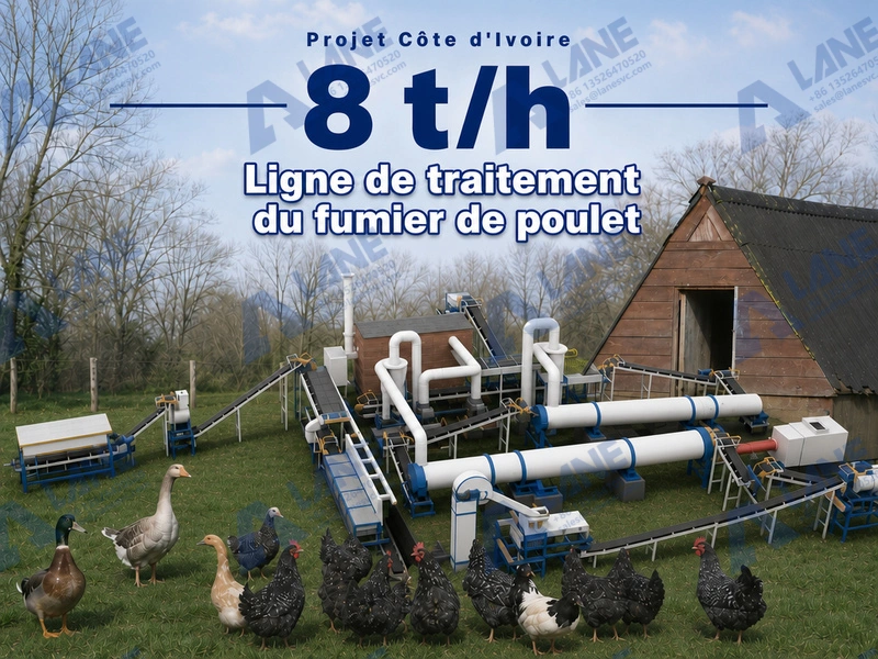 Ligne de traitement du fumier de poulet de 8 t/h en Côte d’Ivoire